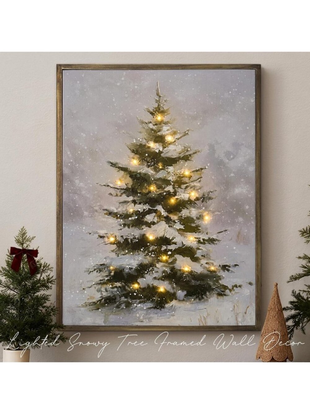 Lighted Snowy Tree Canvas Wall Art - 18" x 24" Christmas Decor for Home